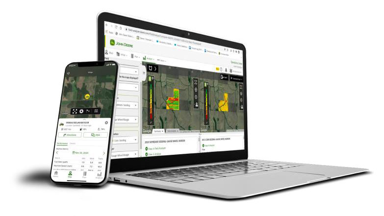 john deere operations center view on laptop and phone